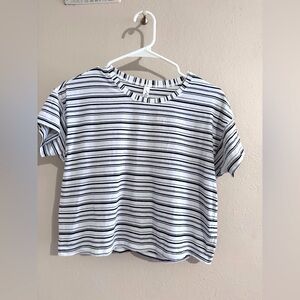 Lululemon Cates T-Shirt Cut Back Stripe White Black Size 4